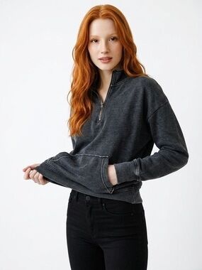 Hippie Rose Washed Charcoal Half-Zip Pullover